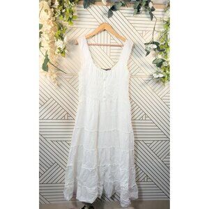 Speed Control Women's Vtg White Tiered Boho Midi Dress Cottagecore Coastal M/L R